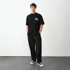 Unisex Bisiklet Yaka Baskılı Oversize T-shirt - Siyah