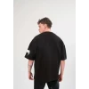 Unisex Bisiklet Yaka Baskılı Oversize T-shirt - Siyah