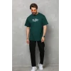 Unisex Bisiklet Yaka Baskılı Oversize T-shirt - Yeşil