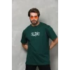 Unisex Bisiklet Yaka Baskılı Oversize T-shirt - Yeşil