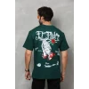 Unisex Bisiklet Yaka Baskılı Oversize T-shirt - Yeşil