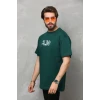 Unisex Bisiklet Yaka Baskılı Oversize T-shirt - Yeşil
