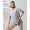 Unisex Bisiklet Yaka Baskılı Slim Fit T-shirt - Boyalı Gri
