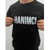 Unisex Bisiklet Yaka Katlanan Baskılı T-shirt - Siyah