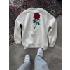 Unisex Bisiklet Yaka Ön Ve Arka Baskılı Sweatshirt - Beyaz