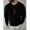 Unisex Bisiklet Yaka Ön Ve Arka Baskılı Sweatshirt - Siyah