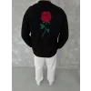 Unisex Bisiklet Yaka Ön Ve Arka Baskılı Sweatshirt - Siyah