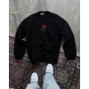 Unisex Bisiklet Yaka Ön Ve Arka Baskılı Sweatshirt - Siyah