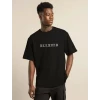 Unisex Bisiklet Yaka Oversize Baskılı T-shirt - Siyah