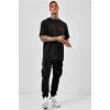 Unisex Bisiklet Yaka Oversize Baskılı T-shirt - Siyah