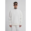Unisex Biskilet Yaka Üç İplik Sweatshirt - Beyaz