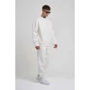 Unisex Biskilet Yaka Üç İplik Sweatshirt - Beyaz
