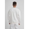 Unisex Biskilet Yaka Üç İplik Sweatshirt - Beyaz
