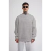 Unisex Biskilet Yaka Üç İplik Sweatshirt - Gri