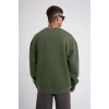 Unisex Biskilet Yaka Üç İplik Sweatshirt - Haki