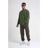 Unisex Biskilet Yaka Üç İplik Sweatshirt - Haki