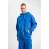 Unisex Double Oversize Kapşonlu Yıkamalı Sweatshirt - Mavi