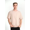 Unisex Düz Biskilet Yaka Oversize T-shirt - Bej