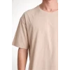 Unisex Düz Biskilet Yaka Oversize T-shirt - Bej