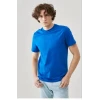 Unisex Düz Biskilet Yaka Oversize T-shirt - Mavi