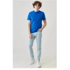 Unisex Düz Biskilet Yaka Oversize T-shirt - Mavi