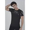 Unisex Göğüs Fermuarlı Baskılı T-shirt - Siyah