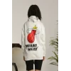 Unisex Kapşonlu Baskılı Sweetshirt - Beyaz