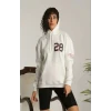 Unisex Kapşonlu Baskılı Sweetshirt - Beyaz