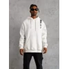 Unisex Kapşonlu Uzun Kol Baskılı Sweetshirt - Beyaz