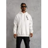Unisex Kapşonlu Uzun Kol Baskılı Sweetshirt - Beyaz