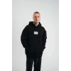 Unisex Kapşonlu Uzun Kol Patchli Nakışlı Sweatshirt - Siyah