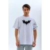 Unisex Ön Ve Kol Baskılı Oversize T-shirt - Beyaz