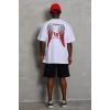 Unisex Oversize Baskılı Bisiklet Yaka T-shirt - Beyaz