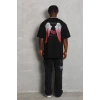 Unisex Oversize Baskılı Bisiklet Yaka T-shirt - Siyah