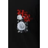 Unisex Oversize Baskılı Bisiklet Yaka T-shirt - Siyah