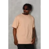 Unisex Oversize Düz Bisiklet Yaka T-shirt - Bej