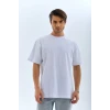 Unisex Oversize Düz Bisiklet Yaka T-shirt - Beyaz