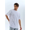 Unisex Oversize Düz Bisiklet Yaka T-shirt - Beyaz