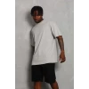 Unisex Oversize Düz Bisiklet Yaka T-shirt - Gri