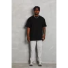 Unisex Oversize Düz Bisiklet Yaka T-shirt - Siyah