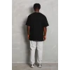 Unisex Oversize Düz Bisiklet Yaka T-shirt - Siyah