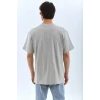 Unisex Oversize Taşlı Bisiklet Yaka T-shirt - Gri