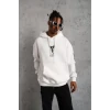 Unisex Sırt Baskılı Kapüşonlu Üç İplik Oversize Sweatshirt - Beyaz