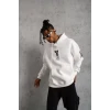 Unisex Sırt Baskılı Kapüşonlu Üç İplik Oversize Sweatshirt - Beyaz