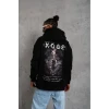 Unisex Sırt Baskılı Kapüşonlu Üç İplik Oversize Sweatshirt - Siyah