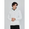 Unisex Tam Fermuarlı Kapşonlu  Sweatshirt - Beyaz