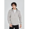 Unisex Tam Fermuarlı Kapşonlu  Sweatshirt - Boyalı Gri