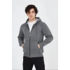 Unisex Tam Fermuarlı Kapşonlu  Sweatshirt - Füme