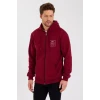 Unisex Tam Fermuarlı Kapşonlu özel Tasarım Sweatshirt - Bordo