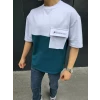 Unisex Torba Cep Detaylı  Parçalı T-shirt - Lacivert